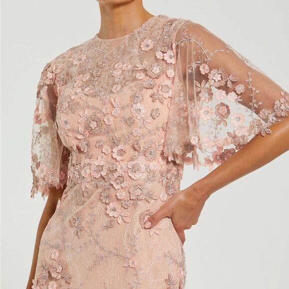 MAC DUGGAL 68810 Pink Flutter Sleeve Floral Embroidered Net Gown Dress - Picture 3 of 13